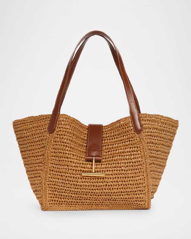 Tara Medium Tote Bag in Raffia Viscose and Leather